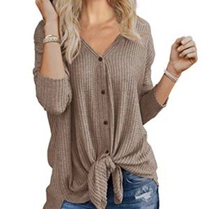 Iwollence Buttoned Down Tie Knot Long Sleeves Top Size XS